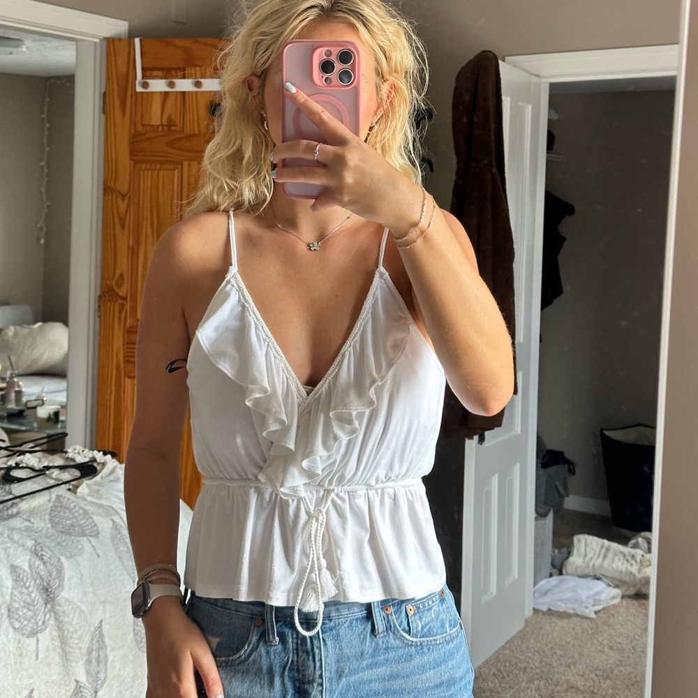 Forever 21 White Ruffle Camisole
